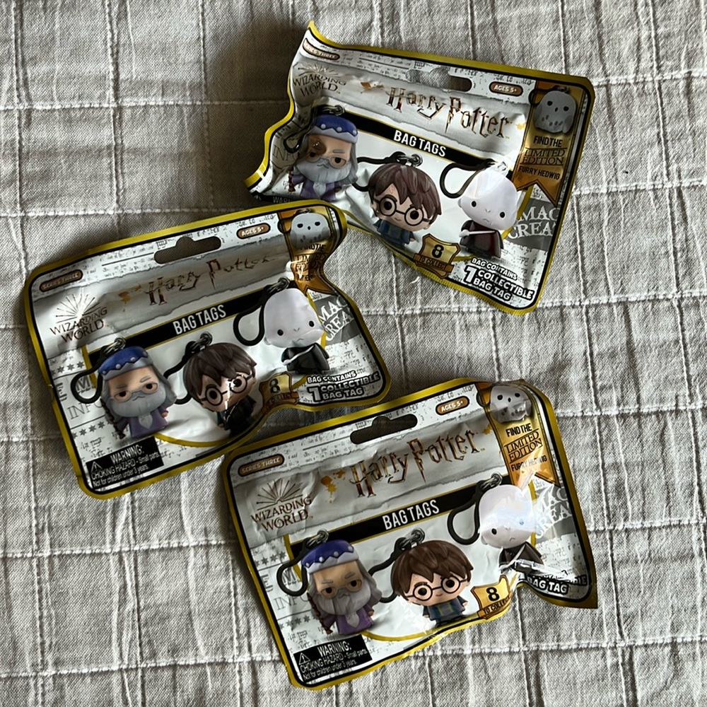 NWT lot of 3 Harry Potter Bag Tag figurines; series 3, collectible, Blind bags